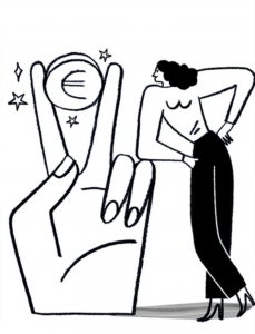 Illustration Hand mit Euro und Frau