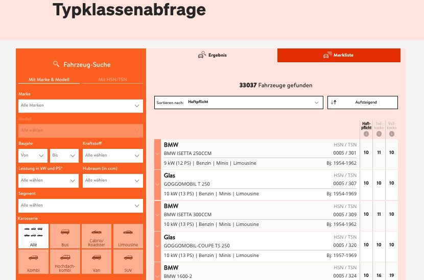 Typklassenabfrage: Autoversicherung ab 2025