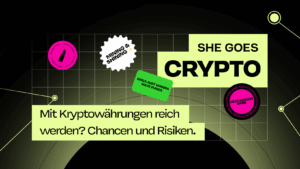 Eine Grafik, die die neue finanzielle-Kolumne ankündigt. Darauf steht: She goes Krypto