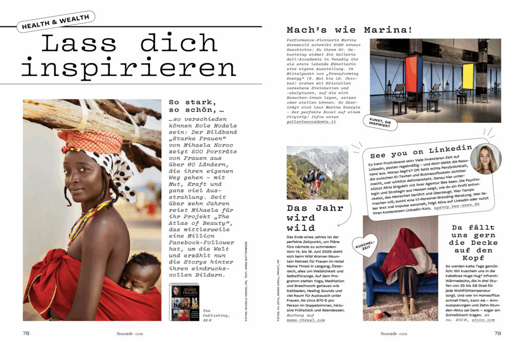 Doppelseite aus der Rubrik "Health & Wealth" aus dem neuen finanzielle-Magazin 12/2025