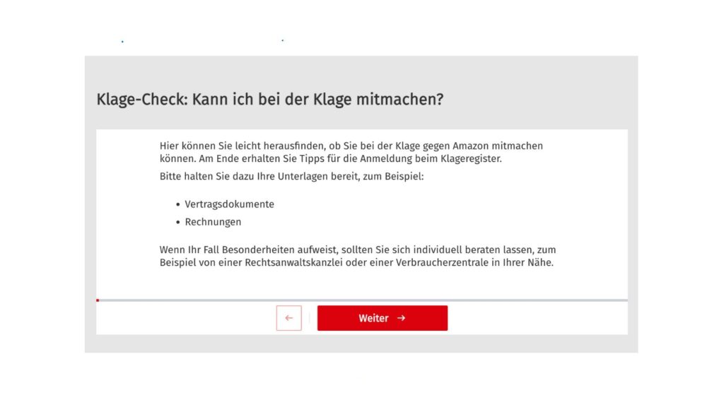 Die Grafik stammt vom interaktiven Klage-Check auf der Website der Verbraucherzentrale zum Klage-Check bei Amazon Prime