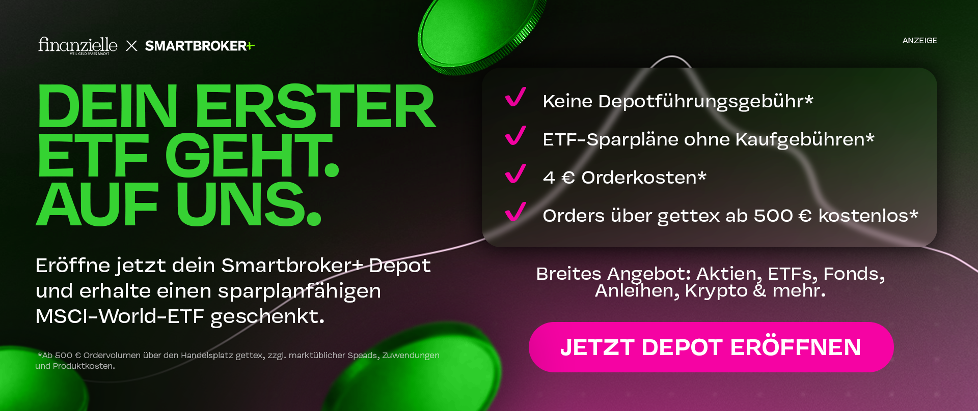 Banner für eine Aktion von Smartbroker+ und finanzielle